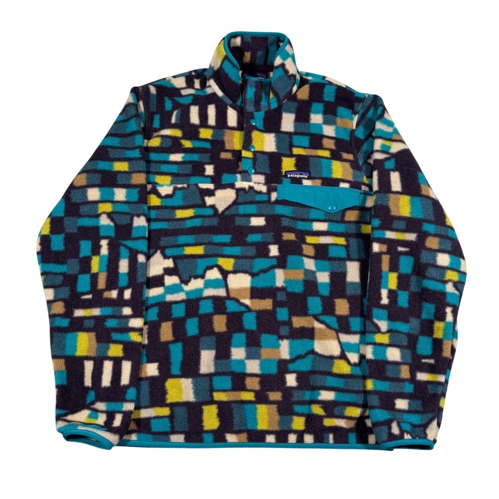 Patagonia Synchilla Snap-T Fleece Pullover Mens M Blue Geometric Mosaic 25580